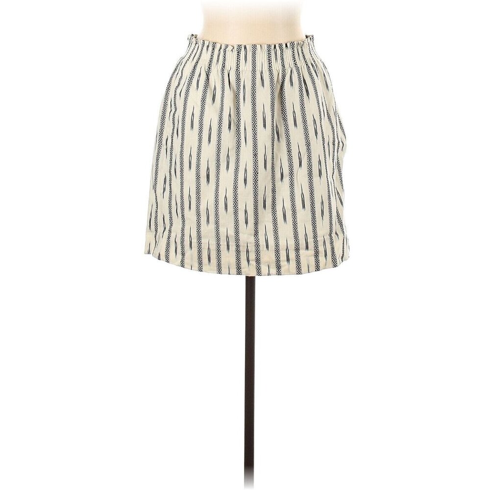 J. CREW Size 10 Short Skirt Pull On Elastic Waist Lined Cream Black Striped